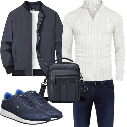 Dunkelblau/Grau Fliegerjacke/Frühlingsjacke/Innenfutter Jacke/Sommerjacke/Collegejacke/Wendejacke/Uniformjacke/Coachjacke/Nylonjacke/Bomberjacke MAGCOMSEN kombinieren