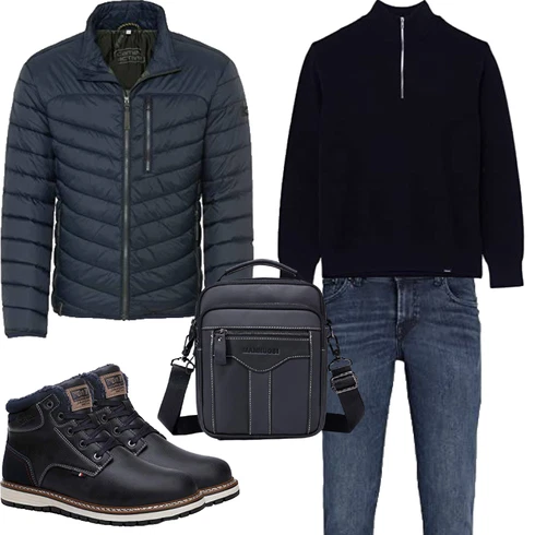 Fell Schwarz/Dunkelblau/Blau Wattierte Stiefel/Wasserdichter Stiefel/Winter Stiefel/Wasserfester Schuh/Klassischer Stiefel/Herren Lederschuhe/Winter Sneaker/Winter Stiefelette/Gefütterte Stiefelette AX BOXING kombinieren