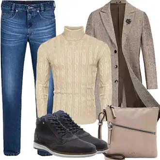 Outfit mit Grau/Beige/Braun Langer Wintermantel PaulJones "Herbst Outfits"