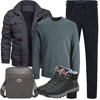 Midi Outfit mit Schwarz/Dunkelgrau Wasserdichter Stiefel/Winter Stiefel/Trekkingstiefel/Thermostiefel/Winter Stiefelette/Wasserfester Schuh/Winter Sneaker/Herren Lederschuhe Mishansha "Herbst Outfits"