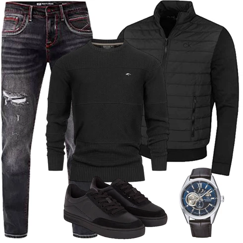 Schwarz/Grau 2in1 Jacke/IsolationsJacke/KunstfaserJacke/MerinoJacke/ThermoJacke/HybridJacke Calvin Klein kombinieren