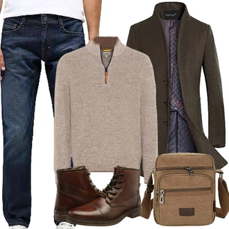 Coole Outfit mit Dunkelgrün/Khaki/Grau Schmal Geschnittener Mantel/Wollfleece Mantel/Tweed Mantel/Kaschmir Mantel/Wintermantel Wollmantel/Lodenmantel YOUTHUP "Herbst Outfits"Look: Casual, Indoor, Stil, Business, Smart Casual, Moderne, Büro, Coole, Elegant, Lagenlook, Edel, Ausgefallene