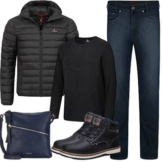 Outfit mit Dunkelblau Schulranzen/Schultertasche/Schultertasche/Umhängetasche Tamaris "Herbst Outfits"
