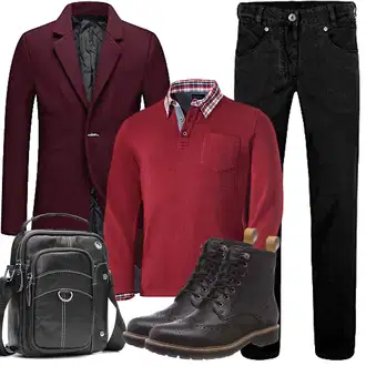 Outfit mit Dunkelrot/Lila/Rot/Rosa/Bordeaux Wollfleece Mantel/Kaschmir Mantel/Schmal Geschnittener Mantel/Gehröck/Wollmantel/Blazermantel YOUTHUP "Herbst Outfits"