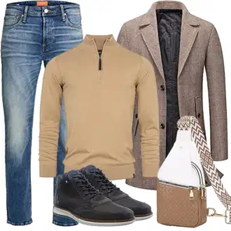 Mit Bauch Outfit mit Braun/Beige Gürteltasche/Handytasche/Gürteltasche/Schultertasche/Umhängetasche Suweir "Herbst Outfits"