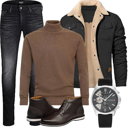 Jeans Schwarz/Khaki TrachtenstrickJacke/HerbstJacke/WachsJacke/WollJacke/WinterJacke/Holzfäller Jacke Vancavoo kombinieren