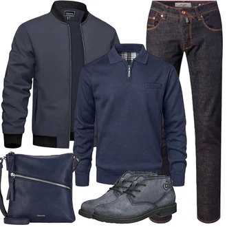 Outfit mit Dunkelblau Schulranzen/Schultertasche/Schultertasche/Umhängetasche Tamaris "Herbst Outfits"