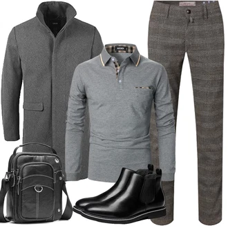 Outfit mit Grau/Dunkelgrau/Hellgrau Langer Wintermantel !Solid "Herbst Outfits"