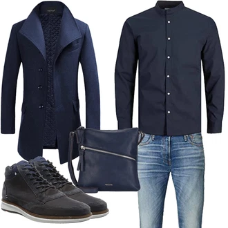 Outfit mit Dunkelblau Schulranzen/Schultertasche/Schultertasche/Umhängetasche Tamaris "Herbst Outfits"