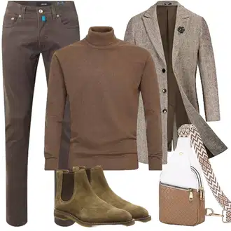 Mit Bauch Outfit mit Braun/Beige Gürteltasche/Handytasche/Gürteltasche/Schultertasche/Umhängetasche Suweir "Herbst Outfits"