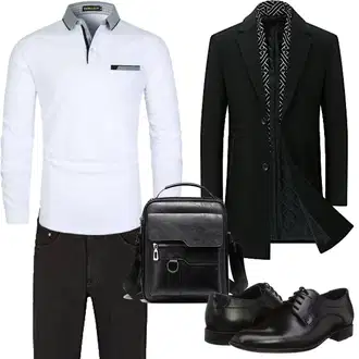 Schmal Outfit mit Schwarz/Dunkelgrün/Hellblau Schmal Geschnittener Mantel/Kaschmir Mantel/Wollmantel/Wintermantel Wollmantel/Blazermantel/Gehröck YOUTHUP "Herbst Outfits"