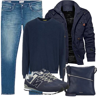 Outfit mit Dunkelblau Schulranzen/Schultertasche/Schultertasche/Umhängetasche Tamaris "Herbst Outfits"