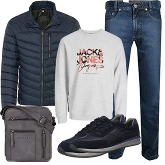 Outfit mit Hellblau/Grau/Schwarz Damen Pullover/Sport Sweatshirt Jack & Jones "Herbst Outfits"