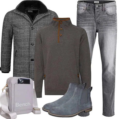 Grau/Blau Wintermantel/Winter Parka Indicode Jeans kombinieren