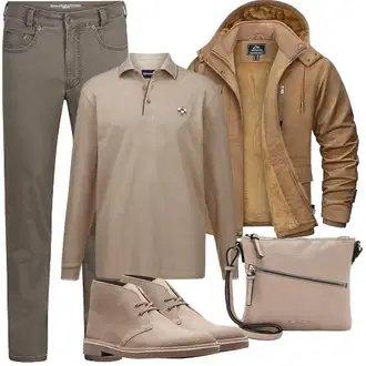 Outfit mit Beige/Grau/Braun/Lila Handytasche/Schultertasche/Umhängetasche Tamaris "Herbst Outfits"