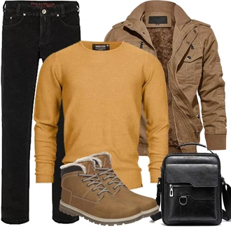 Outfit mit Khaki/Braun/Beige TrekkingStiefel/SchnürStiefel/Wasserdichter Stiefel/Herren Lederschuhe/Wattierte Stiefel/Winter Stiefel/Klassischer Stiefel/Winter Sneaker/Gefütterte Stiefelette/Winter Stiefelette Mishansha "Herbst Outfits"