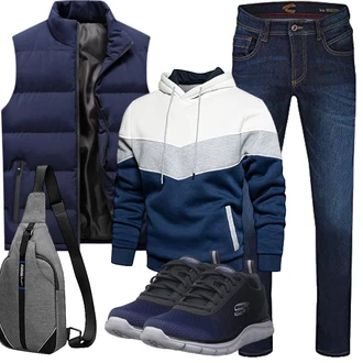 Outfit mit Dunkelblau/Blau Reiseweste/Sport Weste/Funktionsweste/Trachtenweste/Kunstfaserweste/Kurze Weste/Lange Weste/Wendeweste/Daunenweste/Puffer Weste/Ärmellose Weste LEZUAN "Herbst Outfits"