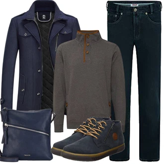 Outfit mit Dunkelblau Schulranzen/Schultertasche/Schultertasche/Umhängetasche Tamaris "Herbst Outfits"