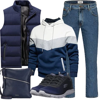 Outfit mit Dunkelblau/Blau Reiseweste/Sport Weste/Funktionsweste/Trachtenweste/Kunstfaserweste/Kurze Weste/Lange Weste/Wendeweste/Daunenweste/Puffer Weste/Ärmellose Weste LEZUAN "Herbst Outfits"