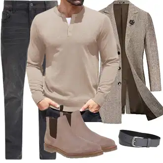 Outfit mit Grau/Beige/Braun Langer Wintermantel PaulJones "Herbst Outfits"