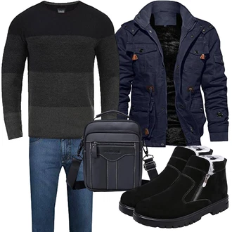 Herbst Outfit mit Schwarz Flache Stiefelette/Lammfell Winterstiefel/Wasserfester Schuh/Winter Sneaker/Gefütterte Stiefelette/Stiefel Mit Reißverschluss/Winter Stiefelette/Herren Lederschuhe LINLINU "Herbst Outfits"