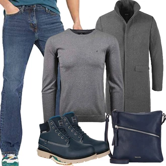Outfit mit Grau/Dunkelgrau/Hellgrau Langer Wintermantel !Solid "Herbst Outfits"