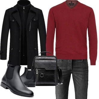 Regen Outfit mit Schwarz GummiStiefel Acfoda "Herbst Outfits"
