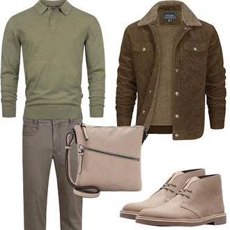 Outfit mit Beige/Grau/Braun/Lila Handytasche/Schultertasche/Umhängetasche Tamaris "Herbst Outfits"