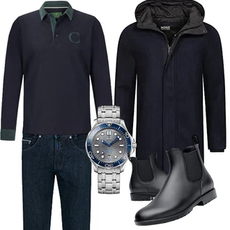 Regen Outfit mit Schwarz GummiStiefel Acfoda "Herbst Outfits"