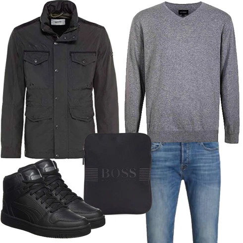 Cord Dunkelgrau/Grau/Dunkelgrün UniformJacke/CargoJacke/MilitärJacke/WachsJacke Camel Active kombinieren