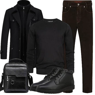 Outfit mit Schwarz Duffle Mantel/Scuba-Mantel/Kaschmir Mantel/Mantel mit Reißverschluss/Wollfleece Mantel/Wintermantel Wollmantel KUDORO "Herbst Outfits"