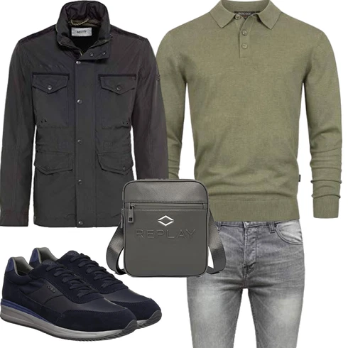 Cord Dunkelgrau/Grau/Dunkelgrün UniformJacke/CargoJacke/MilitärJacke/WachsJacke Camel Active kombinieren