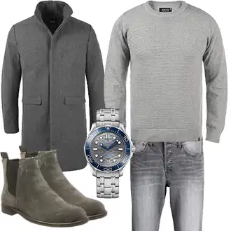 Outfit mit Grau/Dunkelgrau/Hellgrau Langer Wintermantel !Solid "Herbst Outfits"
