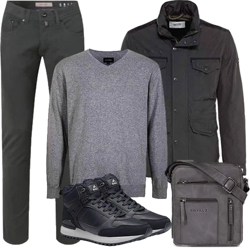 Cord Dunkelgrau/Grau/Dunkelgrün UniformJacke/CargoJacke/MilitärJacke/WachsJacke Camel Active kombinieren