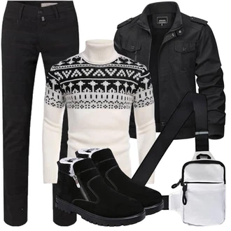 Herbst Outfit mit Schwarz Flache Stiefelette/Lammfell Winterstiefel/Wasserfester Schuh/Winter Sneaker/Gefütterte Stiefelette/Stiefel Mit Reißverschluss/Winter Stiefelette/Herren Lederschuhe LINLINU "Herbst Outfits"
