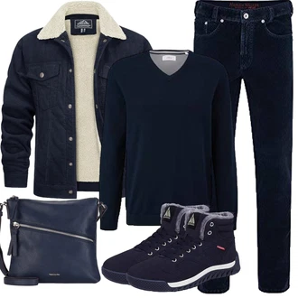 Outfit mit Dunkelblau Schulranzen/Schultertasche/Schultertasche/Umhängetasche Tamaris "Herbst Outfits"