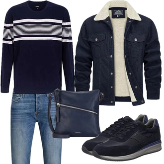 Outfit mit Dunkelblau Schulranzen/Schultertasche/Schultertasche/Umhängetasche Tamaris "Herbst Outfits"