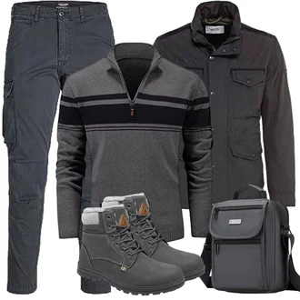 Outfit mit Schwarz/Grau/Dunkelgrau/Dunkelgrün/Hellgrau Thermostiefel/Winter Sneaker/Winter Stiefel/Gefütterte Stiefelette/Klassischer Stiefel/Wattierte Stiefel/Winter Stiefelette/Wasserfester Schuh/Wasserdichter Stiefel/Herren Lederschuhe Mishansha "Herbst Outfits"