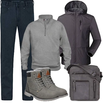 Outfit mit Grau/Hellgrau/Dunkelgrün/Dunkelgrau/Khaki Wasserfester Schuh/Wattierte Stiefel/Winter Stiefel/Herren Lederschuhe/Gefütterte Stiefelette/Klassischer Stiefel/Wasserdichter Stiefel/Winter Sneaker/Winter Stiefelette Mishansha "Herbst Outfits"