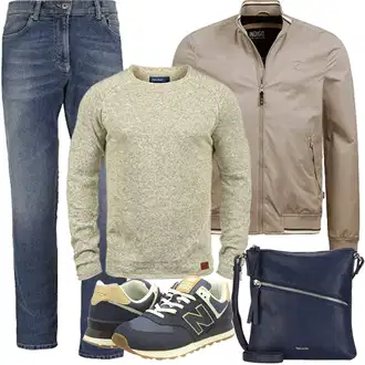 Outfit mit Dunkelblau Schulranzen/Schultertasche/Schultertasche/Umhängetasche Tamaris "Herbst Outfits"