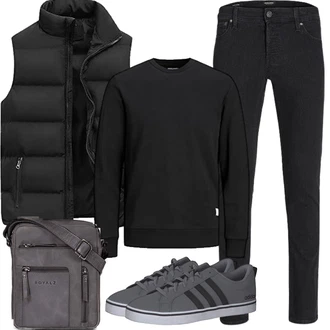 Outfit mit Schwarz Isolationsweste/Kurze Weste/Reiseweste/Daunenweste/Puffer Weste Generic "Herbst Outfits"
