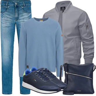 Outfit mit Dunkelblau Schulranzen/Schultertasche/Schultertasche/Umhängetasche Tamaris "Herbst Outfits"