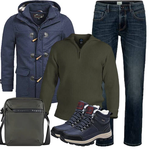 Hose/Wintermantel/Winter Parka Indicode Jeans kombinieren mit Dunkelgrün/Grau/Dunkelgrau/Grün Wasserdichte Tasche/Militär Tasche/MannsTasche Bugatti