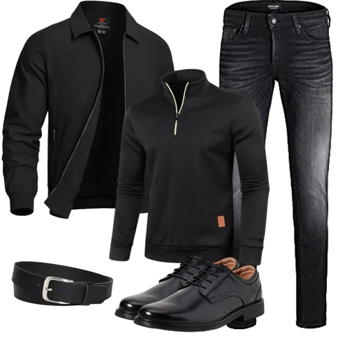 Schwarz Collegejacke/Fliegerjacke/Kunstfaserjacke/Bomberjacke/Schlupfjacke/Jacke mit Seitlichem Reißverschluss/Uniformjacke Rdruko kombinieren