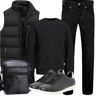 Outfit mit Schwarz Isolationsweste/Kurze Weste/Reiseweste/Daunenweste/Puffer Weste Generic "Herbst Outfits"