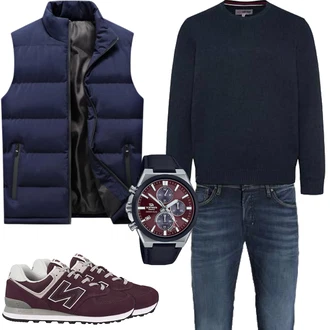 Outfit mit Dunkelblau/Blau Reiseweste/Sport Weste/Funktionsweste/Trachtenweste/Kunstfaserweste/Kurze Weste/Lange Weste/Wendeweste/Daunenweste/Puffer Weste/Ärmellose Weste LEZUAN "Herbst Outfits"