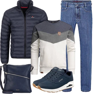 Outfit mit Dunkelblau Schulranzen/Schultertasche/Schultertasche/Umhängetasche Tamaris "Herbst Outfits"