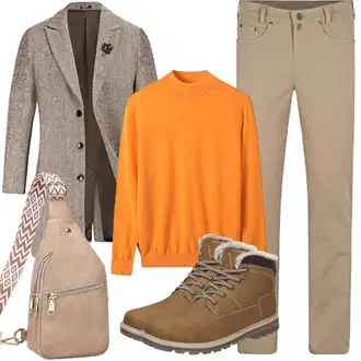 Mit Bauch Outfit mit Braun/Beige Mini-Rucksack/Gürteltasche/Schultertasche/Geflochtene Tasche/Mini-Rucksack/Umhängetasche Suweir "Herbst Outfits"