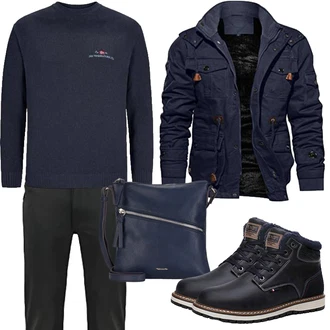 Outfit mit Dunkelblau Schulranzen/Schultertasche/Schultertasche/Umhängetasche Tamaris "Herbst Outfits"