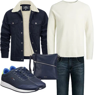 Outfit mit Dunkelblau Schulranzen/Schultertasche/Schultertasche/Umhängetasche Tamaris "Herbst Outfits"